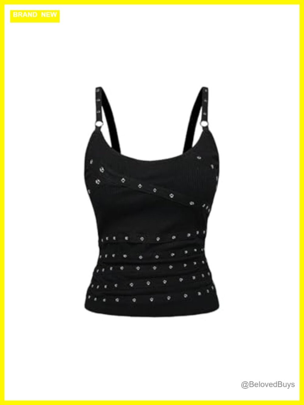 Studded Scoop Neck Ribbed Knit Tank Top Slim Fit Sleeveless Summer Y2K